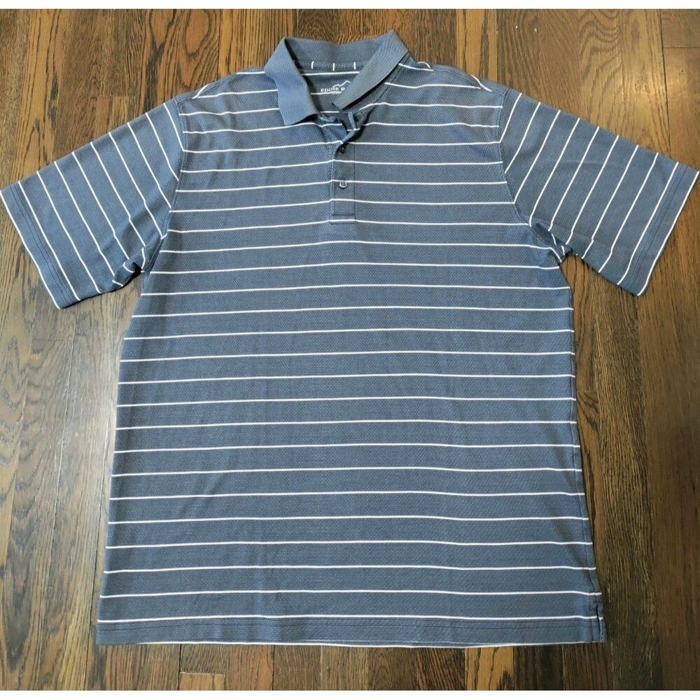 Eddie Bauer Golf Performance Polo Men's XL Tall Gray White Striped Cotton Blend